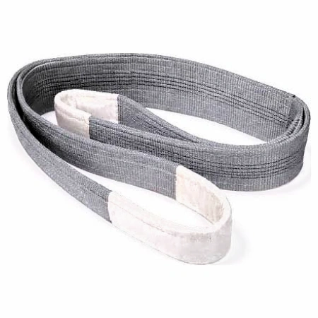 4 ton grey webbing sling with reinforced white eyes on white background