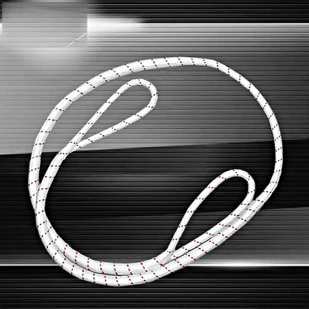 Dyneema braided rope in white, 12-strand braid cord with spliced eyes at both ends