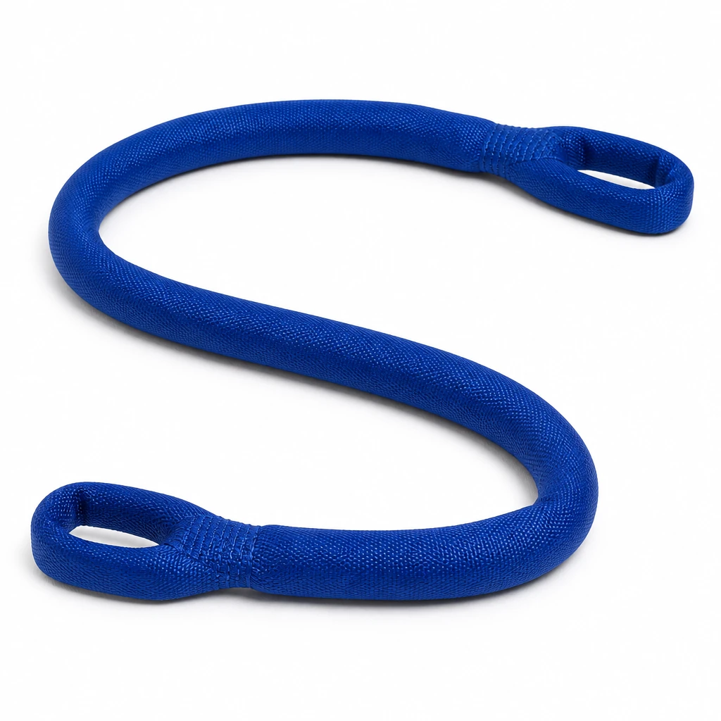 Blue eye and eye round sling with a reinforced stitched eye at each end