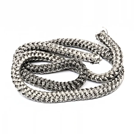 Coiled round braided fiberglass oven door sealing rope in 10 mm and 12 mm sections