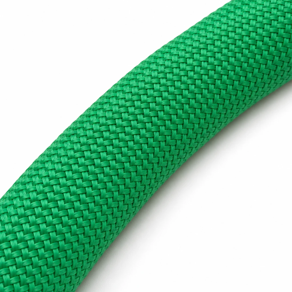 Close-up of the continuous woven sleeve of an endless round sling showing an unbroken weave with no seam