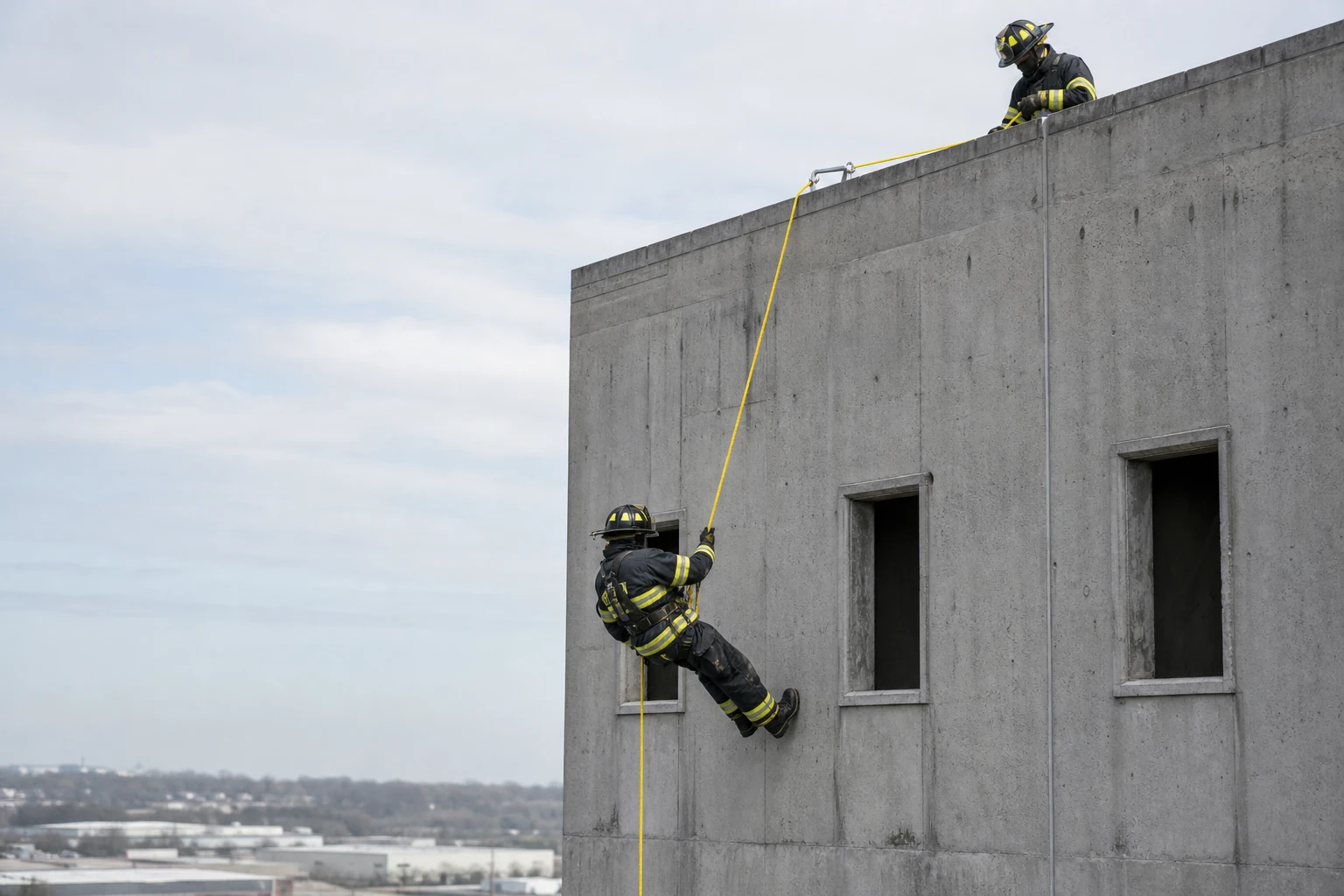 Heat resistance test of a fire rescue rope held above a gas burner flame without igniting or melting