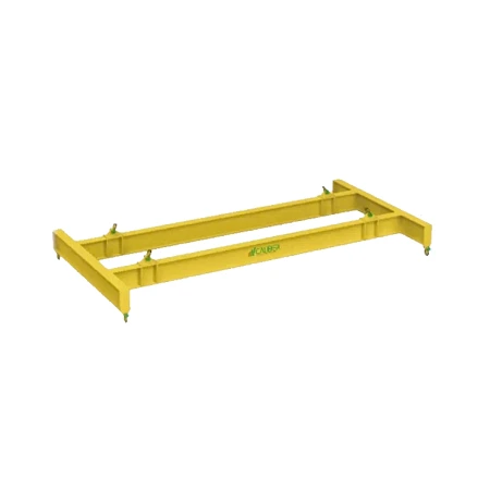 Four-point lifting beam frame in yellow with four lower pick points and adjustable cross members