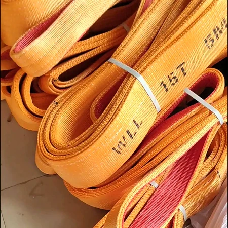 Batch of 15T 5M polyester webbing slings marked with WLL and length