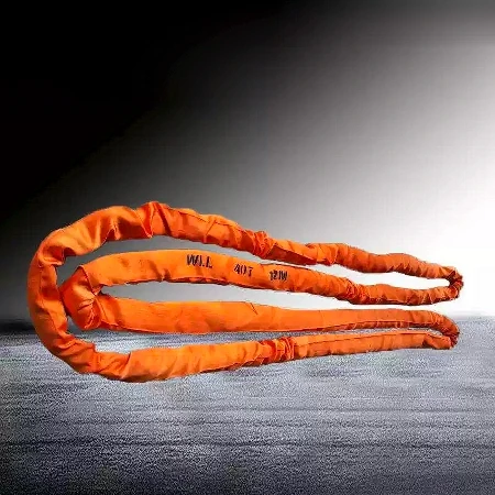 HMPE/UHMWPE round sling, 40 t working load limit, 12 m, coiled on a studio floor